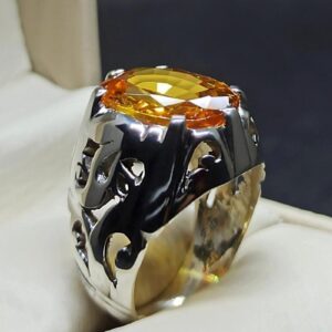 12 Carat Yellow Citrine Men’s Lattice Ring