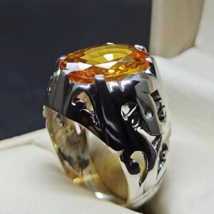 12 Carat Yellow Citrine Men’s Lattice Ring