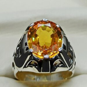 12 Carat Yellow Citrine Men’s Lattice Ring