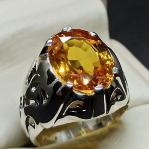 12 Carat Yellow Citrine Men’s Lattice Ring