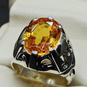 12 Carat Yellow Citrine Men’s Lattice Ring