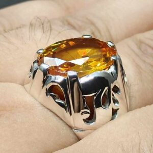 12 Carat Yellow Citrine Men’s Lattice Ring