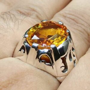 12 Carat Yellow Citrine Men’s Lattice Ring