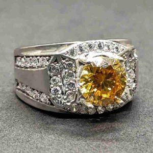 2 Carat Golden Moissanite Men’s Engagement Ring