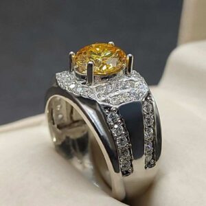 2 Carat Golden Moissanite Men’s Engagement Ring