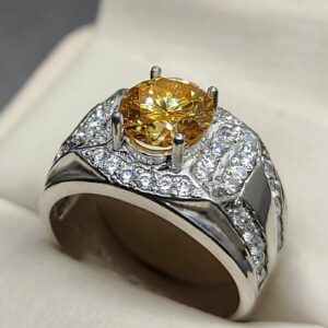2 Carat Golden Moissanite Men’s Engagement Ring