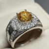 2 Carat Golden Moissanite Men’s Engagement Ring