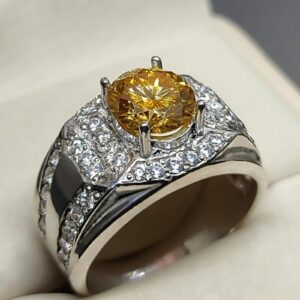 2 Carat Golden Moissanite Men’s Engagement Ring