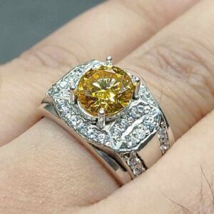 2 Carat Golden Moissanite Men’s Engagement Ring