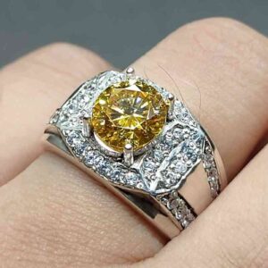 2 Carat Golden Moissanite Men’s Engagement Ring