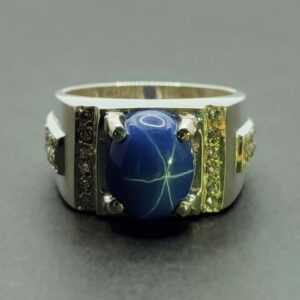 Natural Blue Star Sapphire Men’s Ring