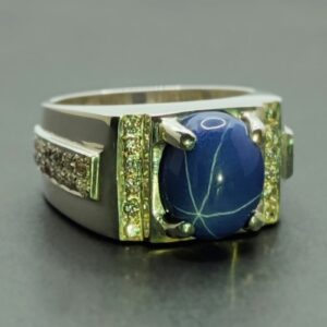 Natural Blue Star Sapphire Men’s Ring