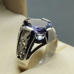 Oval Cut 10 Carat Deep Purple Lab Amethyst Sterling Silver 925, 14k, 18k Gold Handmade Mens Lattice Ring