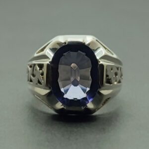 Oval Cut 10 Carat Deep Purple Lab Amethyst Sterling Silver 925, 14k, 18k Gold Handmade Mens Lattice Ring