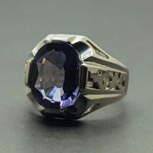 Oval Cut 10 Carat Deep Purple Lab Amethyst Sterling Silver 925, 14k, 18k Gold Handmade Mens Lattice Ring