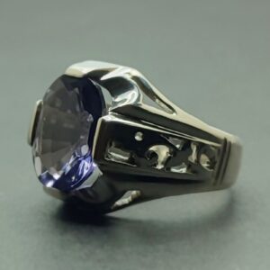 Oval Cut 10 Carat Deep Purple Lab Amethyst Sterling Silver 925, 14k, 18k Gold Handmade Mens Lattice Ring