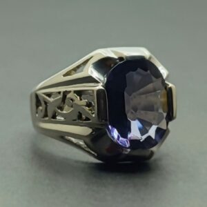 Oval Cut 10 Carat Deep Purple Lab Amethyst Sterling Silver 925, 14k, 18k Gold Handmade Mens Lattice Ring