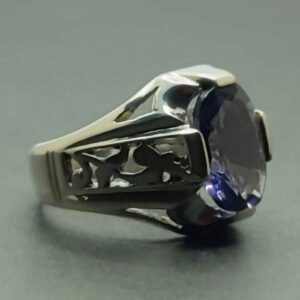 Oval Cut 10 Carat Deep Purple Lab Amethyst Sterling Silver 925, 14k, 18k Gold Handmade Mens Lattice Ring