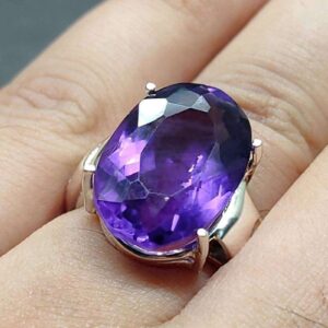 Oval Cut 20 Carat Dark Deep Purple Lab Amethyst Sterling Silver 925, 14k, 18k Gold Handmade Women Solitaire Ring