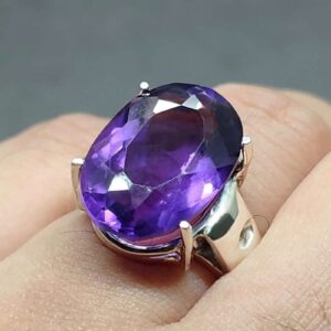Oval Cut 20 Carat Dark Deep Purple Lab Amethyst Sterling Silver 925, 14k, 18k Gold Handmade Women Solitaire Ring