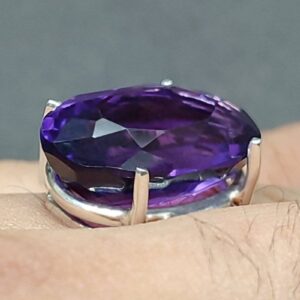 Oval Cut 20 Carat Dark Deep Purple Lab Amethyst Sterling Silver 925, 14k, 18k Gold Handmade Women Solitaire Ring
