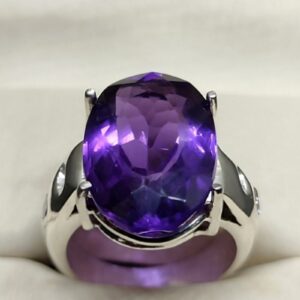 Oval Cut 20 Carat Dark Deep Purple Lab Amethyst Sterling Silver 925, 14k, 18k Gold Handmade Women Solitaire Ring
