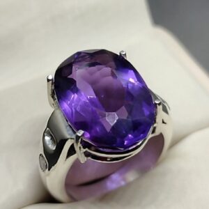 Oval Cut 20 Carat Dark Deep Purple Lab Amethyst Sterling Silver 925, 14k, 18k Gold Handmade Women Solitaire Ring
