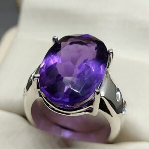 Oval Cut 20 Carat Dark Deep Purple Lab Amethyst Sterling Silver 925, 14k, 18k Gold Handmade Women Solitaire Ring