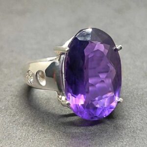Oval Cut 20 Carat Dark Deep Purple Lab Amethyst Sterling Silver 925, 14k, 18k Gold Handmade Women Solitaire Ring