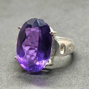 Oval Cut 20 Carat Dark Deep Purple Lab Amethyst Sterling Silver 925, 14k, 18k Gold Handmade Women Solitaire Ring