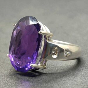 Oval Cut 20 Carat Dark Deep Purple Lab Amethyst Sterling Silver 925, 14k, 18k Gold Handmade Women Solitaire Ring