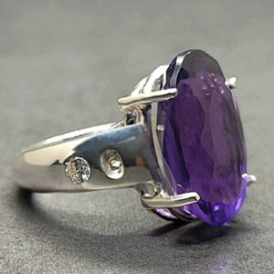Oval Cut 20 Carat Dark Deep Purple Lab Amethyst Sterling Silver 925, 14k, 18k Gold Handmade Women Solitaire Ring
