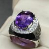 Oval Cut 18 Carat Deep Purple Lab Amethyst Sterling Silver 925, 14k, 18k Gold Handmade Mens Lattice Ring