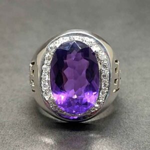 Oval Cut 18 Carat Deep Purple Lab Amethyst Sterling Silver 925, 14k, 18k Gold Handmade Mens Lattice Ring