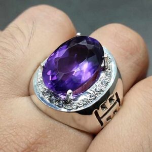Oval Cut 18 Carat Deep Purple Lab Amethyst Sterling Silver 925, 14k, 18k Gold Handmade Mens Lattice Ring