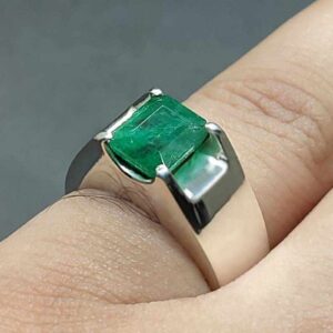 Emerald Cut Zambian Emerald Men’s Plain Ring