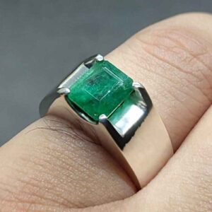 Emerald Cut Zambian Emerald Men’s Plain Ring