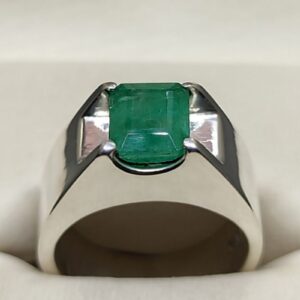 Emerald Cut Zambian Emerald Men’s Plain Ring