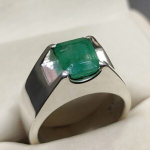 Emerald Cut Zambian Emerald Men’s Plain Ring