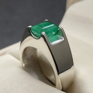Emerald Cut Zambian Emerald Men’s Plain Ring