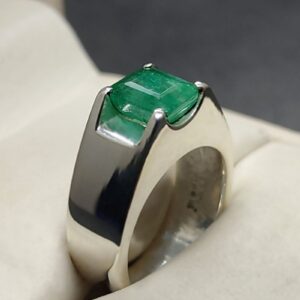 Emerald Cut Zambian Emerald Men’s Plain Ring