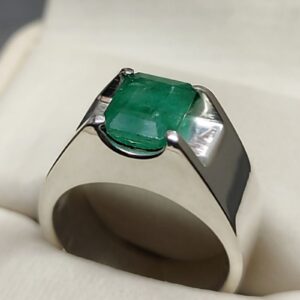 Emerald Cut Zambian Emerald Men’s Plain Ring