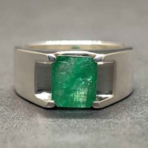 Emerald Cut Zambian Emerald Men’s Plain Ring