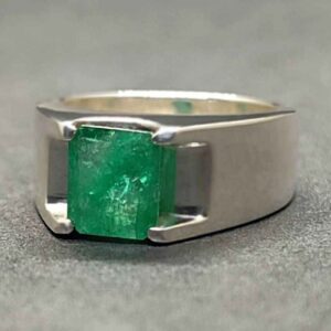 Emerald Cut Zambian Emerald Men’s Plain Ring