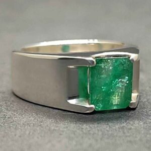 Emerald Cut Zambian Emerald Men’s Plain Ring