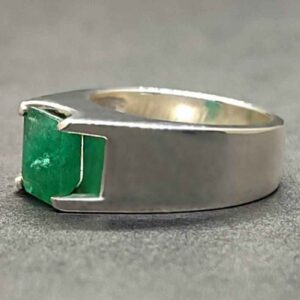 Emerald Cut Zambian Emerald Men’s Plain Ring