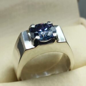 2 Carat Blue Moissanite Men’s Plain Ring
