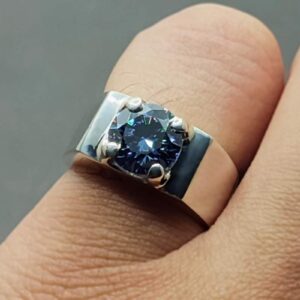 2 Carat Blue Moissanite Men’s Plain Ring