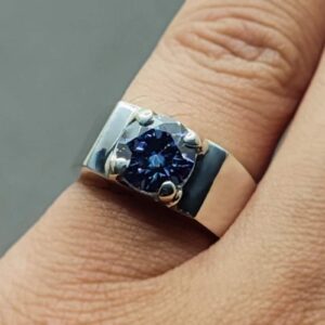 2 Carat Blue Moissanite Men’s Plain Ring