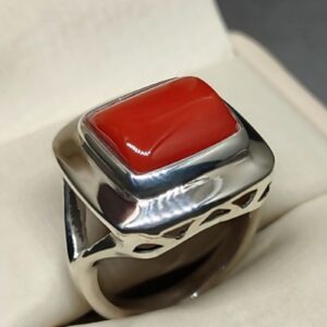 Australian Deep Red Coral Square Women’s Ring